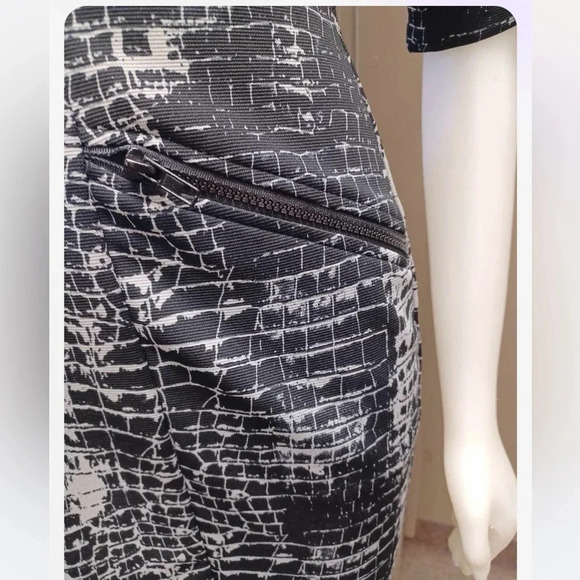 Connected Black Grey  Geometric 3/4 Sleeve Midi Dress Size 10 - Picture 6 of 11